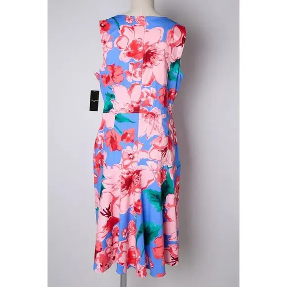 Tahari ASL Floral Midi Dress 14 A-Line Baby Shower Wedding Guest Vacation Resort - Picture 3 of 10